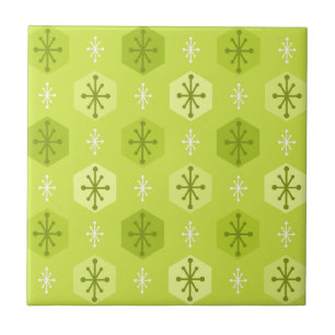 Retro Christmas Snowflakes Chartreuse Ceramic Tile