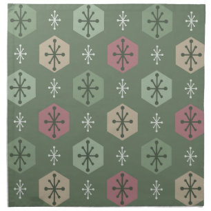Retro Christmas Snowflakes Green Gold Cloth Napkin