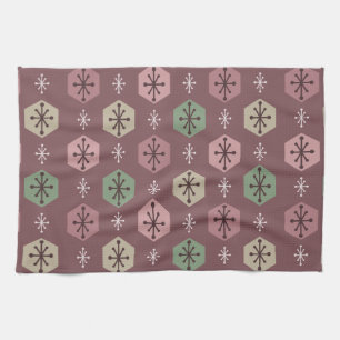 Retro Christmas Snowflakes Red Gold Kitchen Towel