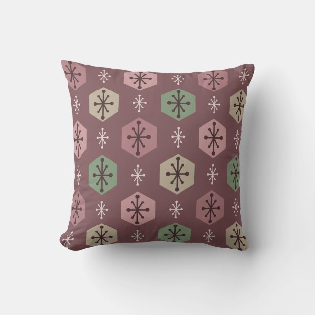Retro Christmas Snowflakes Red Gold Throw Pillow (Front)