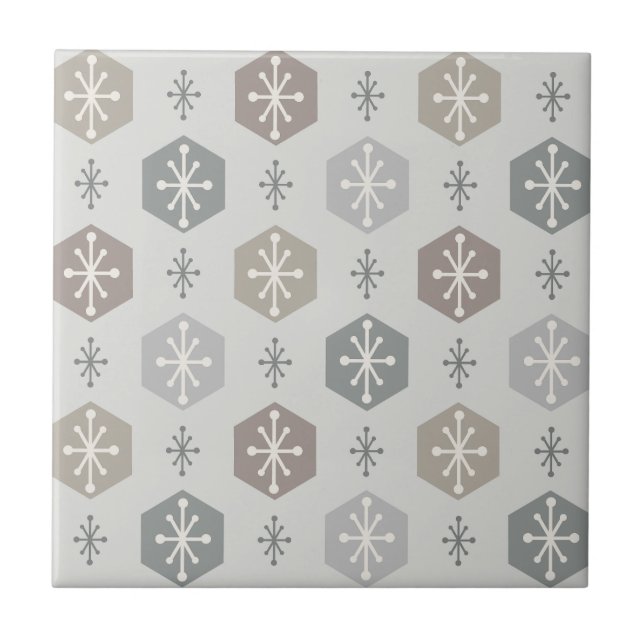 Retro Christmas Snowflakes Silver Gold Ceramic Tile (Front)
