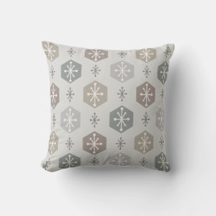 Retro Christmas Snowflakes Silver Gold Throw Pillow