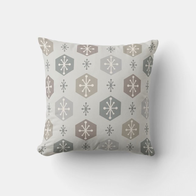 Retro Christmas Snowflakes Silver Gold Throw Pillow (Front)