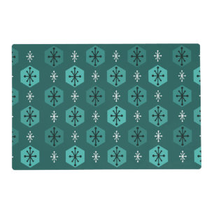 Retro Christmas Snowflakes Teal Placemat
