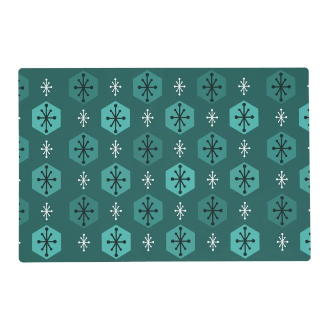 Retro Christmas Snowflakes Teal Placemat (Front)