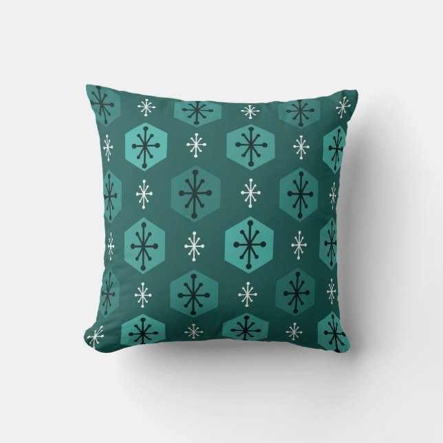 Retro Christmas Snowflakes Teal Throw Pillow (Front)