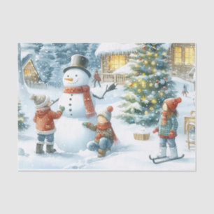 Retro Christmas Snowman and Kids Tissue Paper