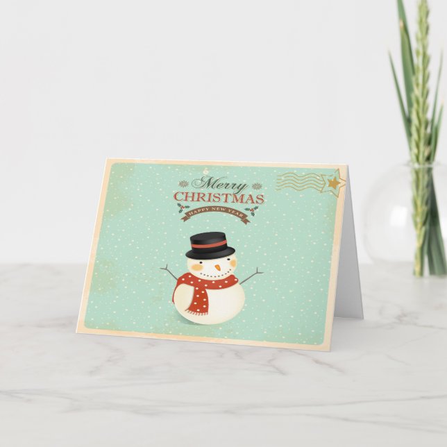 Retro Christmas Snowman Greeting Card (Front)