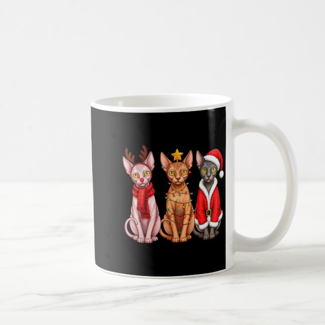Retro Christmas Sphynx Cat Santa Reindeer  Coffee Mug (Right)