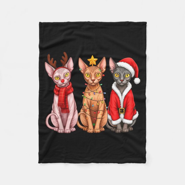 Retro Christmas Sphynx Cat Santa Reindeer  Fleece Blanket (Front)