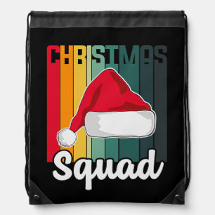 Retro Christmas Squad Santa Hat Festive Drawstring Bag