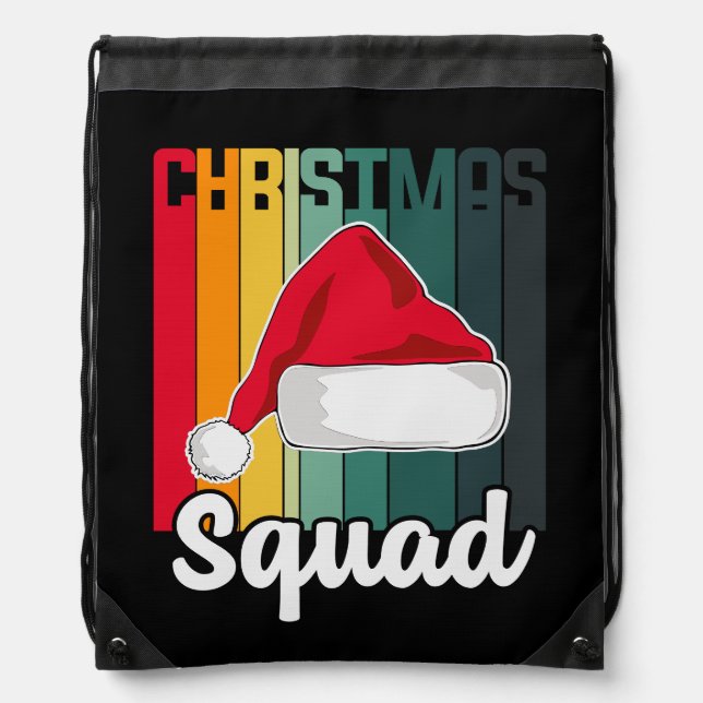 Retro Christmas Squad Santa Hat Festive Drawstring Bag (Front)