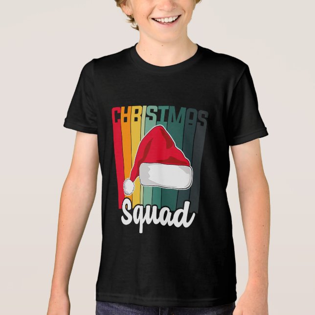 Retro Christmas Squad Santa Hat Festive Tri-Blend Shirt (Front)