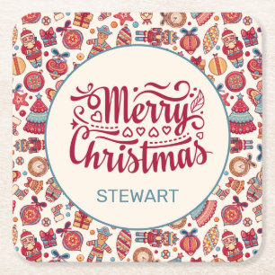 Retro Christmas Square Paper Coaster
