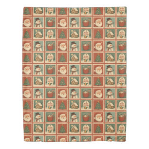 Retro Christmas Stamp Collage Duvet Cover