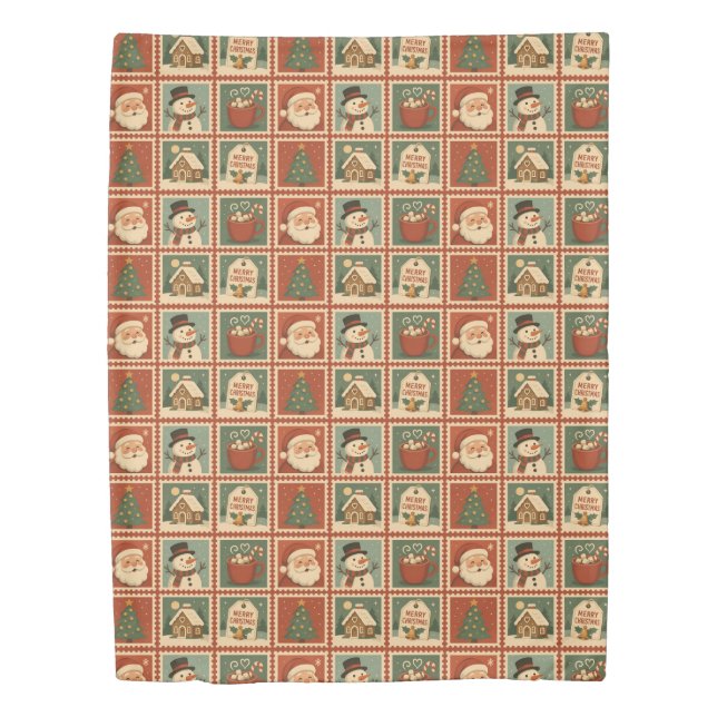 Retro Christmas Stamp Collage Duvet Cover (Front)