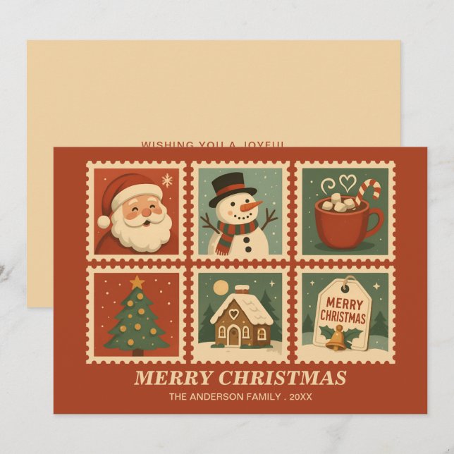 Retro Christmas Stamp Collage Holiday Card (Front/Back)