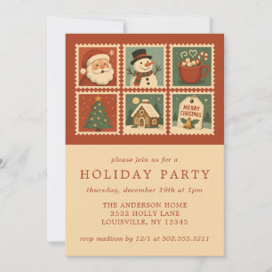 Retro Christmas Stamp Collage Holiday Party Invitation