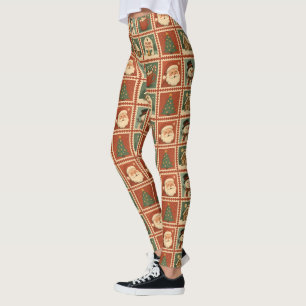 Retro Christmas Stamp Collage Leggings