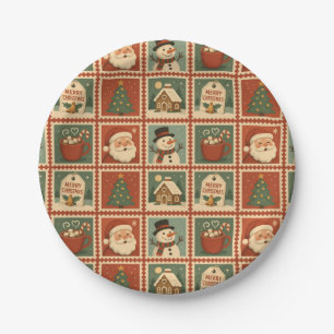Retro Christmas Stamp Collage Paper Plates