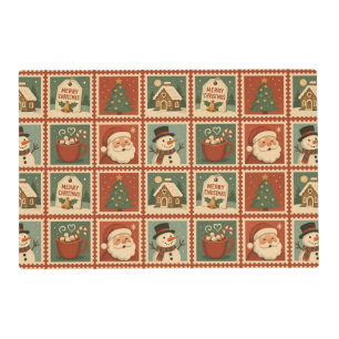 Retro Christmas Stamp Collage Placemat