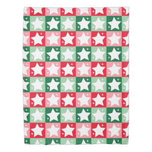 Retro Christmas Stars Tartan Plaid Merry Christmas Duvet Cover