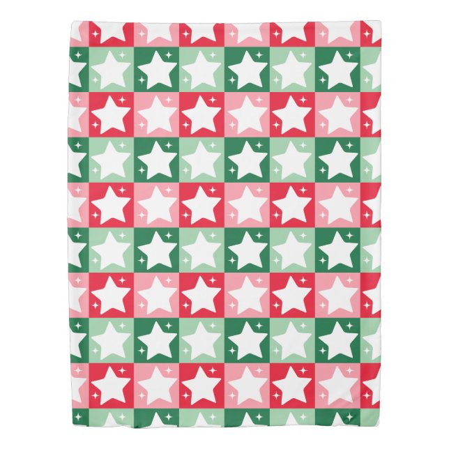 Retro Christmas Stars Tartan Plaid Merry Christmas Duvet Cover (Front)