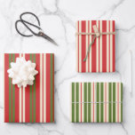 Retro Christmas Stripes Green Red Cream Wrapping Paper Sheets<br><div class="desc">Vintage-style retro Christmas stripe patterns,  for a touch of holiday nostalgia. In old-fashioned olive green,  retro red,  and cream. Tasteful simplicity.</div>