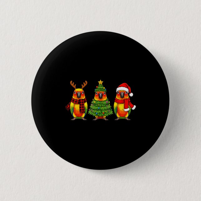 Retro Christmas Sun Conure Parrot Santa Reindeer  Button (Front)