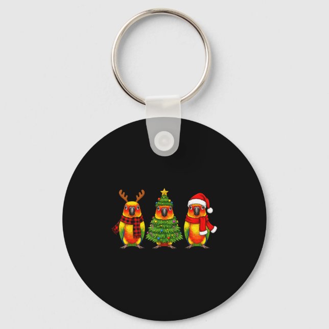 Retro Christmas Sun Conure Parrot Santa Reindeer  Keychain (Front)