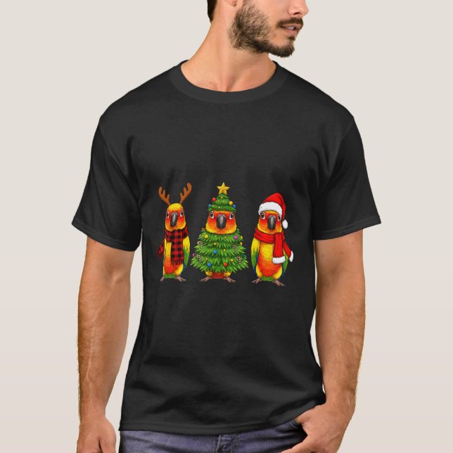 Retro Christmas Sun Conure Parrot Santa Reindeer  T-Shirt (Front)