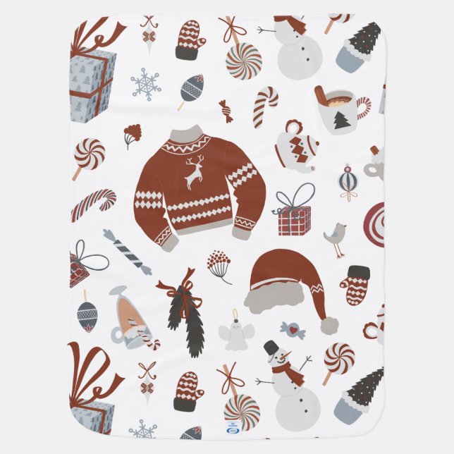 Retro Christmas Sweater Pattern  Baby Blanket (Back)