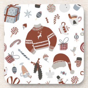 Retro Christmas Sweater Pattern  Beverage Coaster