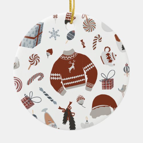 Retro Christmas Sweater Pattern  Ceramic Ornament