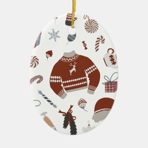 Retro Christmas Sweater Pattern  Ceramic Ornament