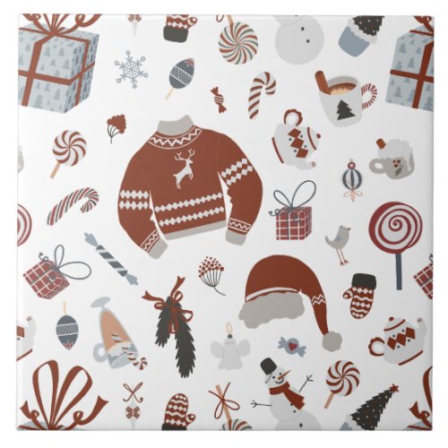 Retro Christmas Sweater Pattern  Ceramic Tile