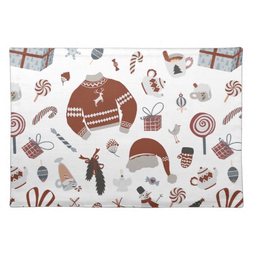 Retro Christmas Sweater Pattern  Cloth Placemat