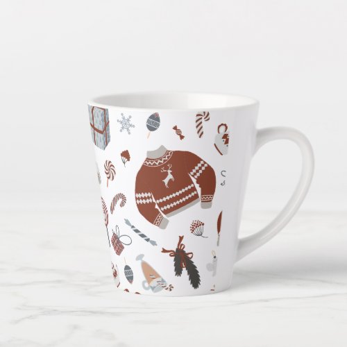 Retro Christmas Sweater Pattern  Latte Mug