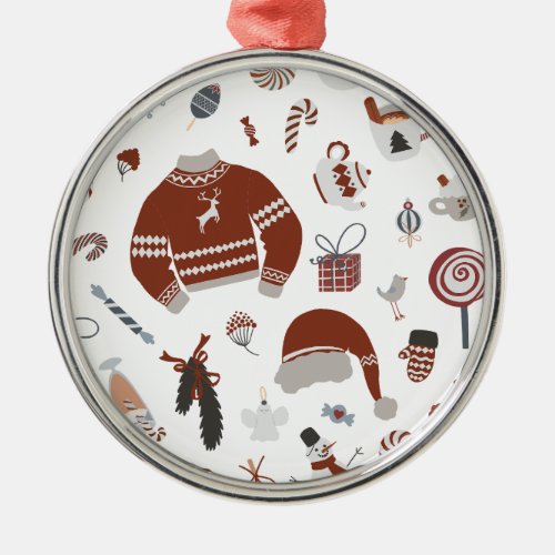 Retro Christmas Sweater Pattern  Metal Ornament