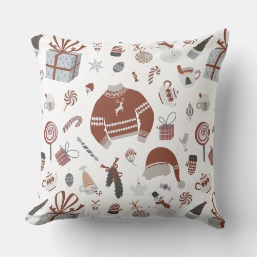 Retro Christmas Sweater Pattern Outdoor Pillow