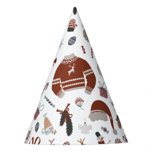 Retro Christmas Sweater Pattern  Party Hat