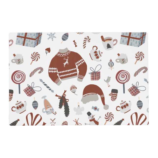 Retro Christmas Sweater Pattern  Placemat (Front)