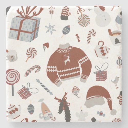 Retro Christmas Sweater Pattern  Stone Coaster