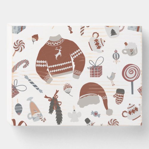 Retro Christmas Sweater Pattern  Wooden Box Sign