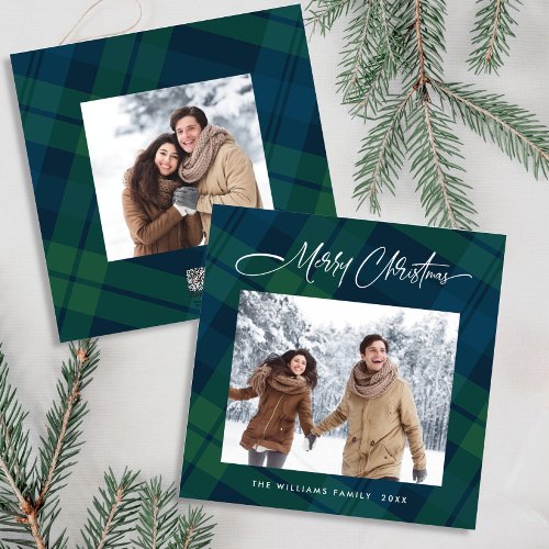 Retro Christmas Tartan Plaid 2 Photo Greeting Holiday Card