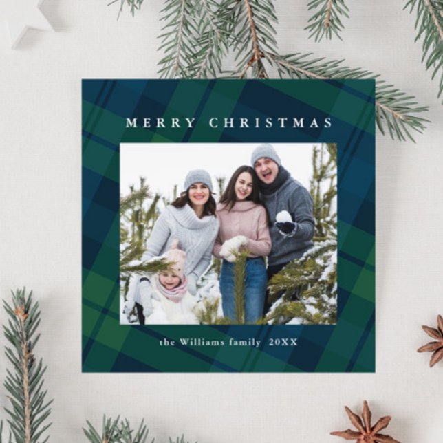 Retro Christmas Tartan Plaid 2 Photo Greeting Holiday Card (Creator Uploaded)