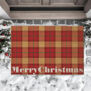 Retro Christmas Tartan Plaid Fiber Doormat