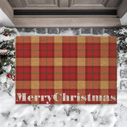 Retro Christmas Tartan Plaid Fiber Doormat