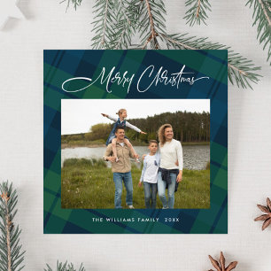Retro Christmas Tartan Plaid Photo Greeting Holiday Card