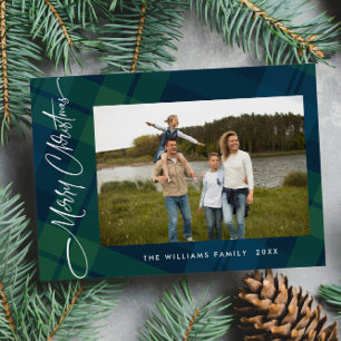Retro Christmas Tartan Plaid Photo Greeting Holiday Card